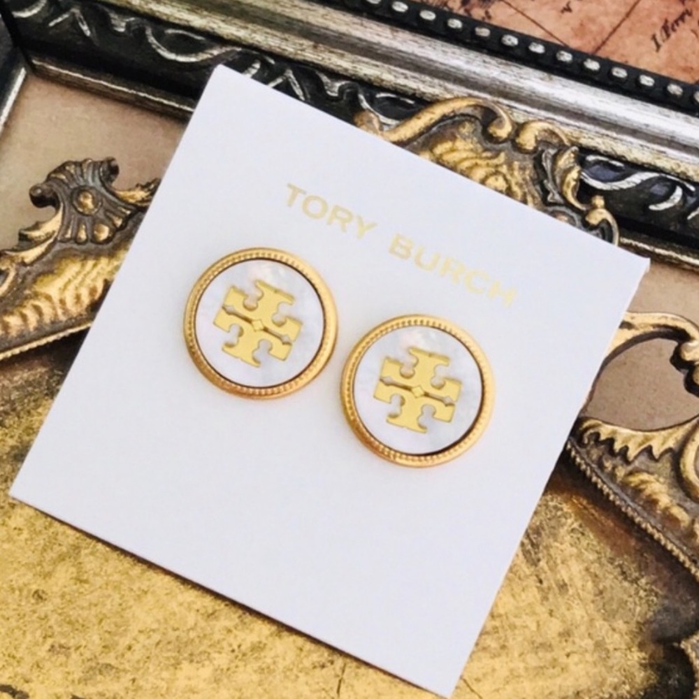 TORY BURCH • Semiprecious Stone Logo Earrings - Picture 6 of 7